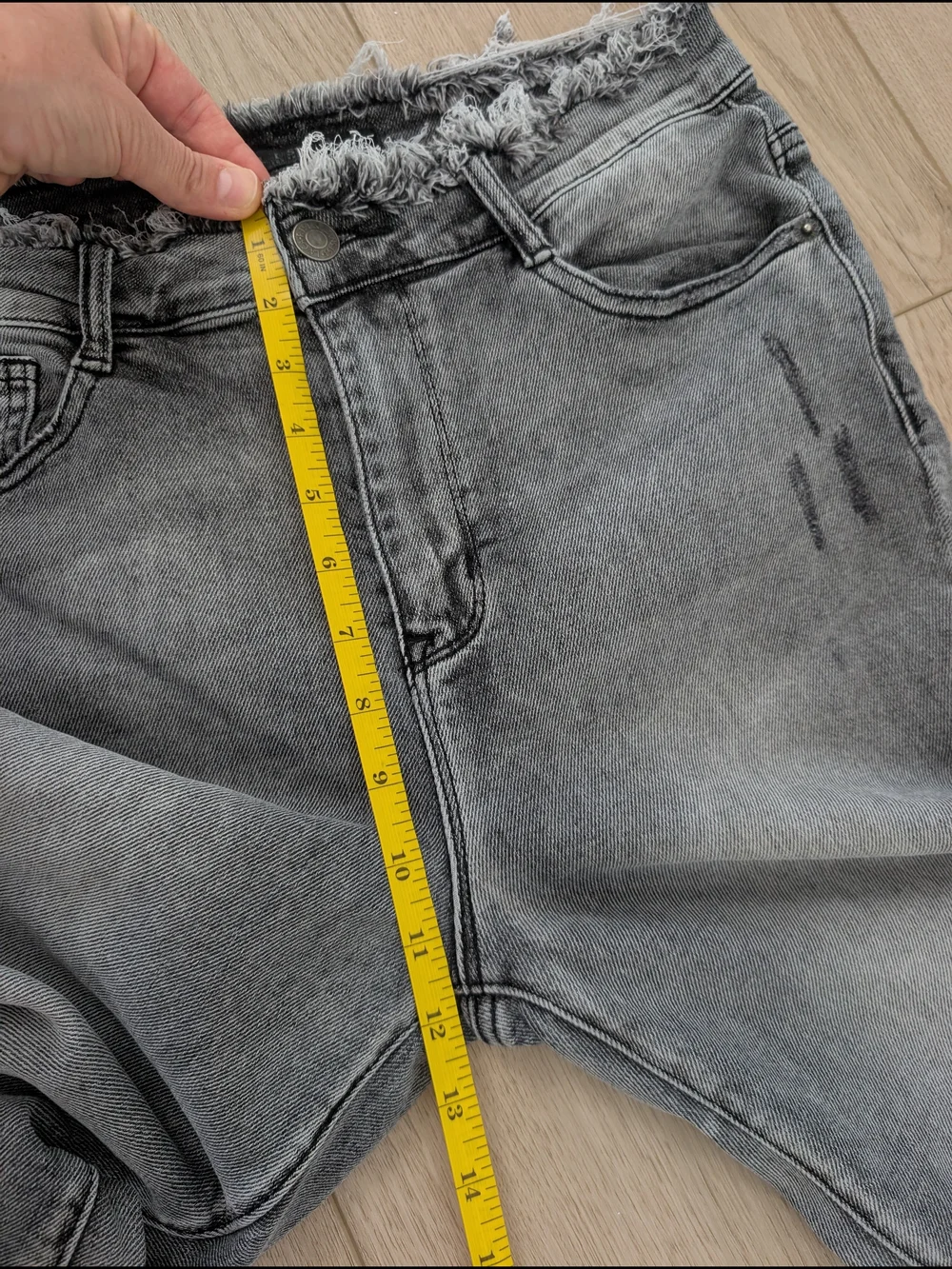 RISEN High Rise Distressed Gray Jeans Frayed Waist Raw Hem Size 29